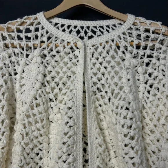 Loose Knit Women's Cardigan White‎ Baggy Size Large Oversized - Picture 2 of 4